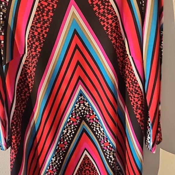 Bob Mackie boat neck 3/4 sleeve stripes geometric print colorful blouse small S - Picture 2 of 6